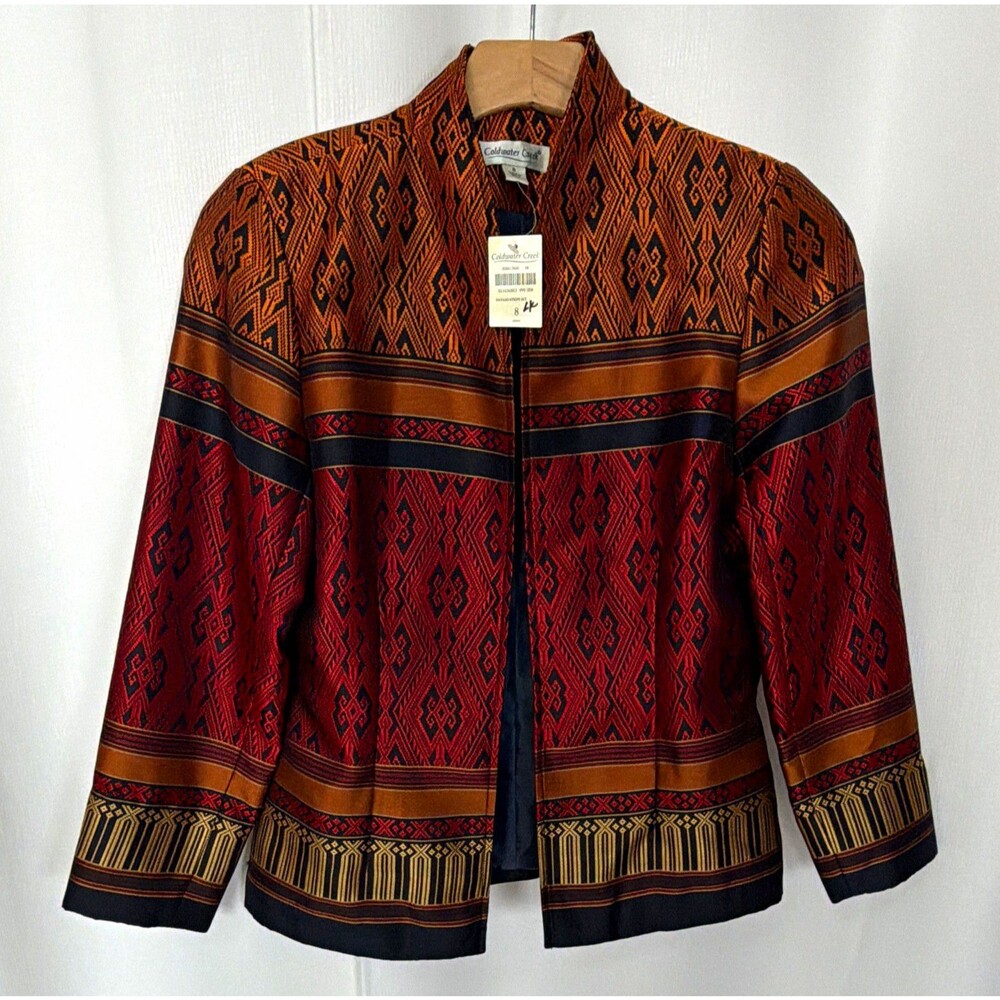 NWT Coldwater Creek Navajo Stripe Geometric Open Front Lined Jacket Women Size 8